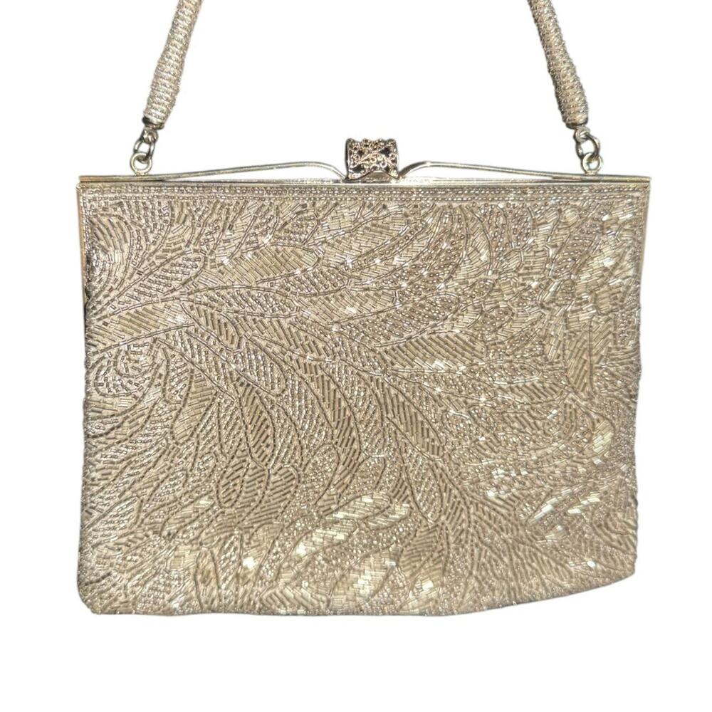 Stunning Vintage 60s Silver Beaded Cocktail Frame evening Bag perfect condition